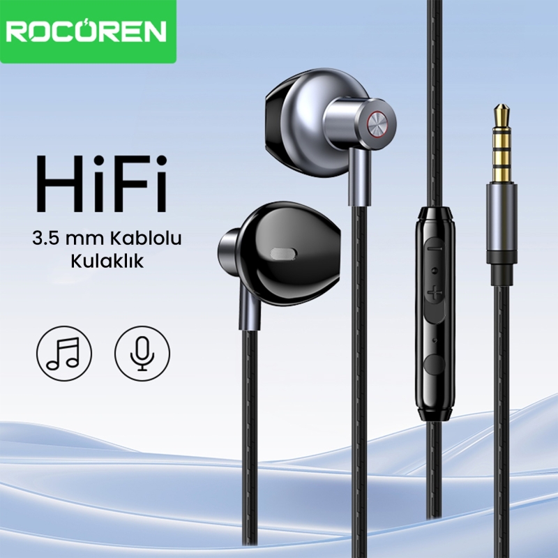 Rocoren 3.5mm Jack Girişli Mikrofonlu Kablolu Kulak İçi Kulaklık - 2