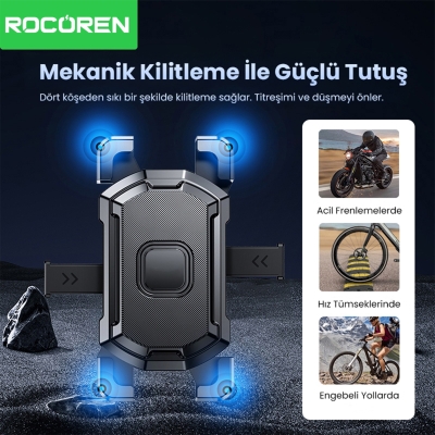 Rocoren 360° Ayarlanabilir Ayna Dibi Bağlantılı Motosiklet Telefon Tutucu - 2