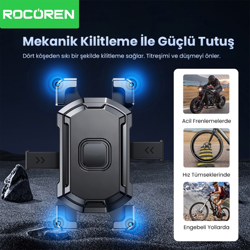 Rocoren 360° Ayarlanabilir Ayna Dibi Bağlantılı Motosiklet Telefon Tutucu - 2