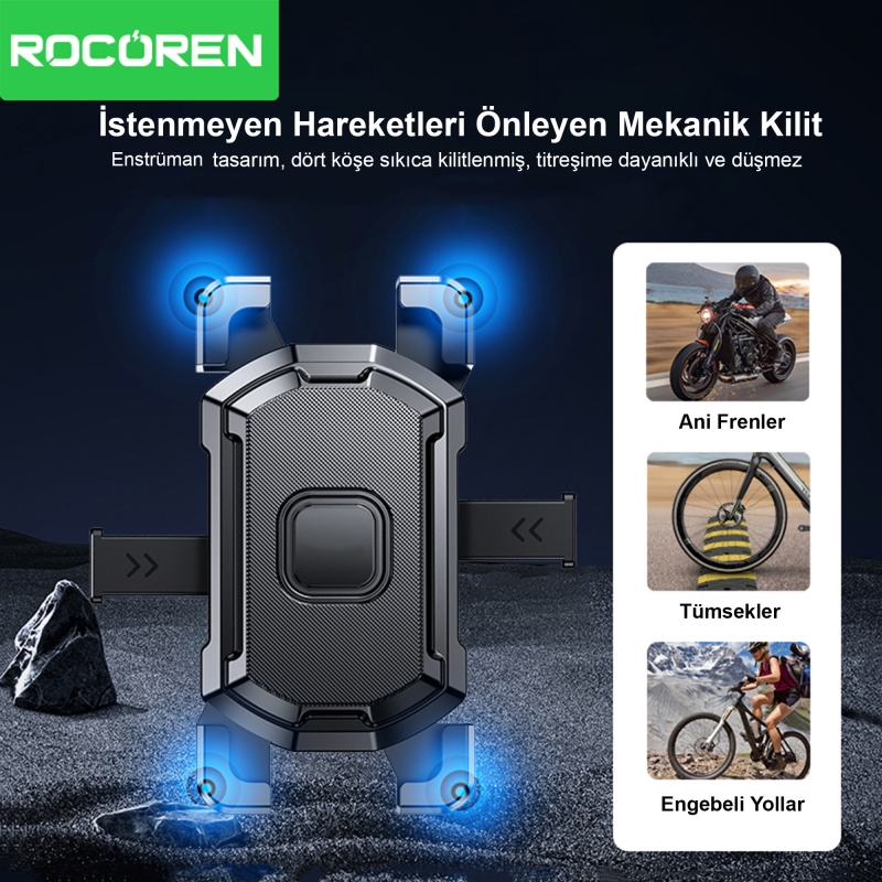 Rocoren 360° Ayarlanabilir Gidon Bağlantılı Bisiklet Motosiklet Telefon Tutucu - 2