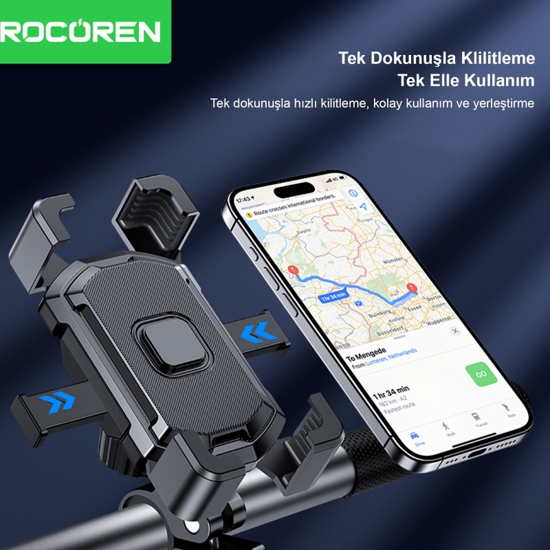 Rocoren 360° Ayarlanabilir Gidon Bağlantılı Bisiklet Motosiklet Telefon Tutucu - 3
