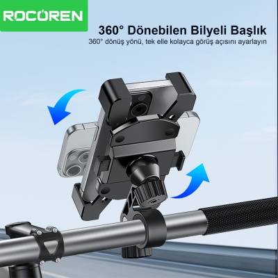 Rocoren 360° Ayarlanabilir Gidon Bağlantılı Bisiklet Motosiklet Telefon Tutucu - 7