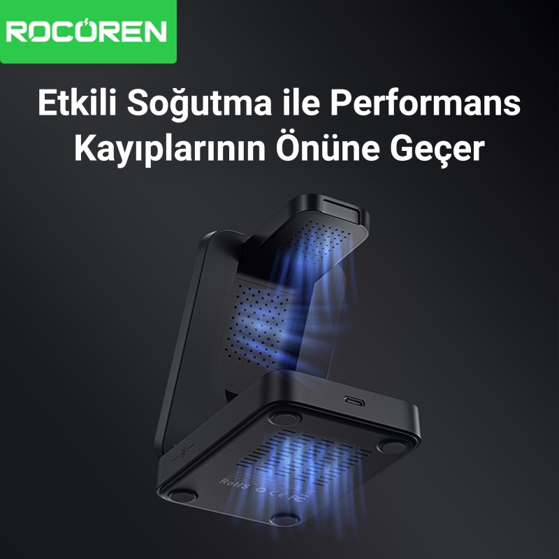 Rocoren 3‘ü 1 Arada iPhone Airpods Apple Watch MagSafe Uyumlu Kablosuz Şarj Cihazı Stand - 5