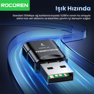 Rocoren 650 Mbps 2.4 & 5GHz Dual Band USB WiFi Adaptör - 4