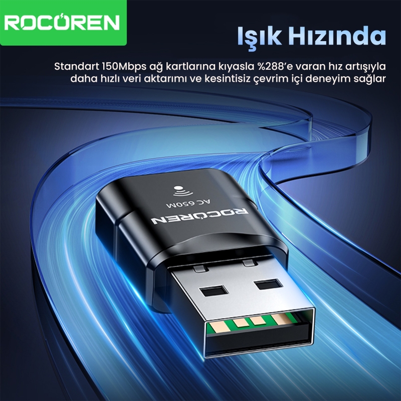 Rocoren 650 Mbps 2.4 & 5GHz Dual Band USB WiFi Adaptör - 4