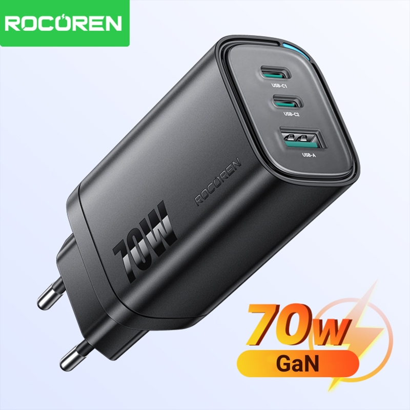 Rocoren 70W GaN Şarj Cihazı Type-C ve USB-A 3-Portlu Hızlı Şarj Aleti - 7