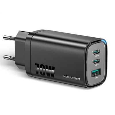 Rocoren 70W GaN Şarj Cihazı Type-C ve USB-A 3-Portlu Hızlı Şarj Aleti - Rocoren
