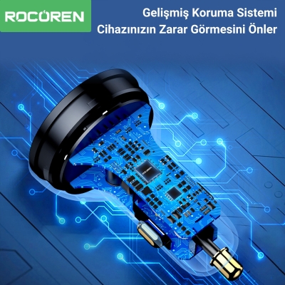 Rocoren 70W 4 Portlu 2*Type-C 2*USB-A LED Işıklı Araç içi Hızlı Şarj Cihazı - 3