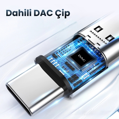 Rocoren DAC Çipli Type-C to 3.5mm Jack Aux Ses Dönüştürücü Çevirici Kablo Adaptör - 2