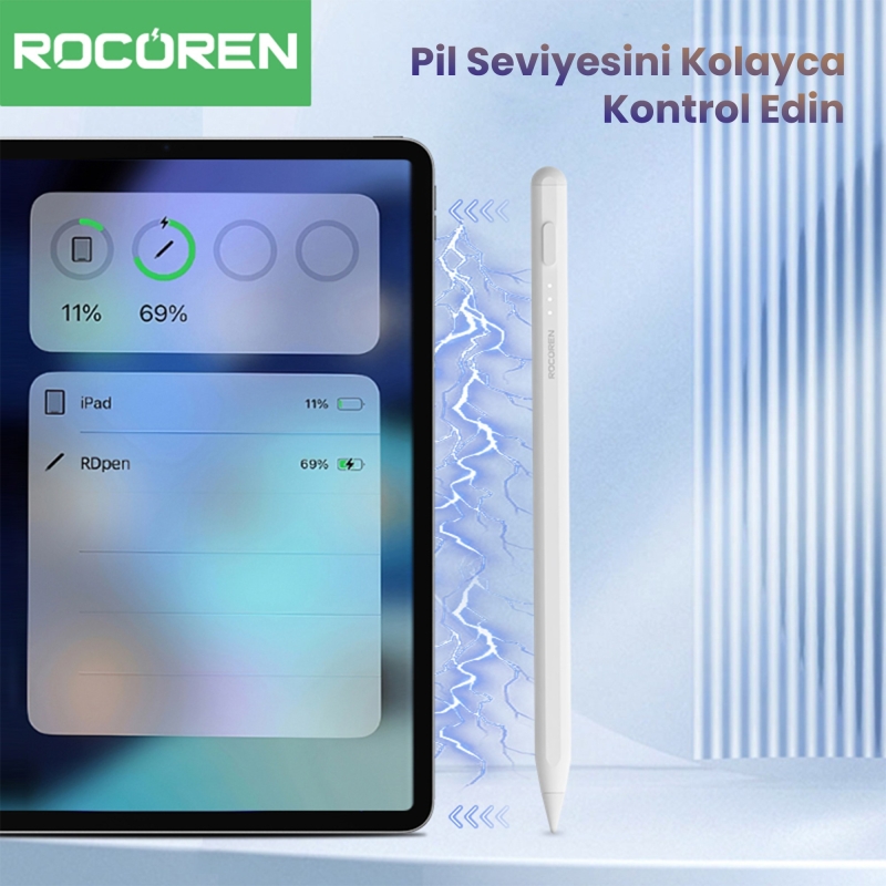 Rocoren Stylus iPad Uyumlu Avuç İçi Red Manyetik Eğime Duyarlı Yazı ve Çizim Kalemi - 3