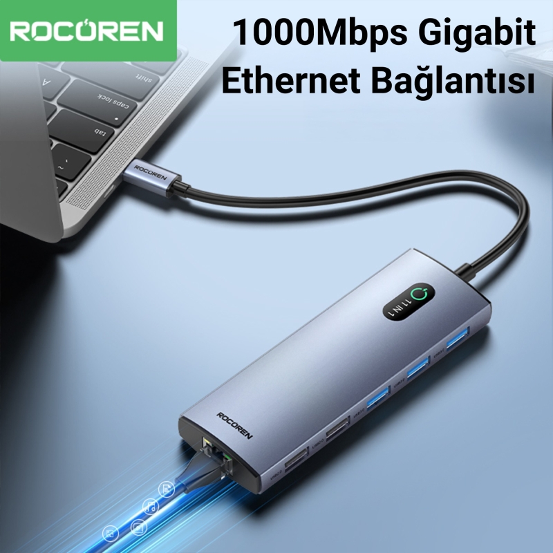 Rocoren 11 Portlu 4K 30Hz HDMI Gigabit Ethernet SD TF Kart Okuyuculu 3.5mm Jack USB Hub Çoklayıcı - 5