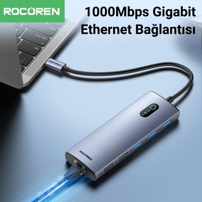 Rocoren 11 Portlu 4K 30Hz HDMI Gigabit Ethernet SD TF Kart Okuyuculu 3.5mm Jack USB Hub Çoklayıcı - 5