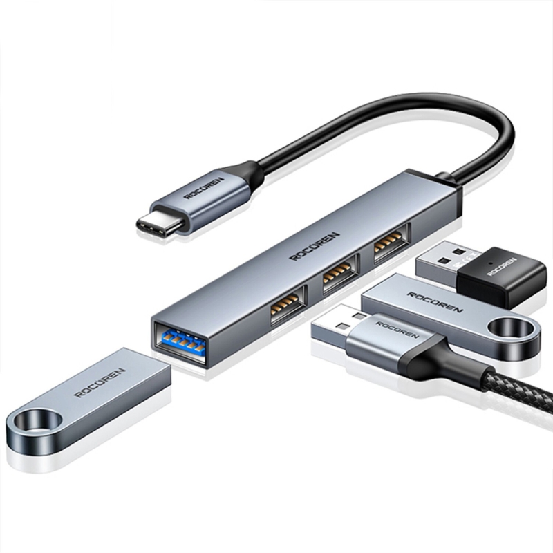 Rocoren Type-C 5Gbps 4 Portlu USB-A 3.0 Çoklayıcı Dönüştürücü Hub - 1