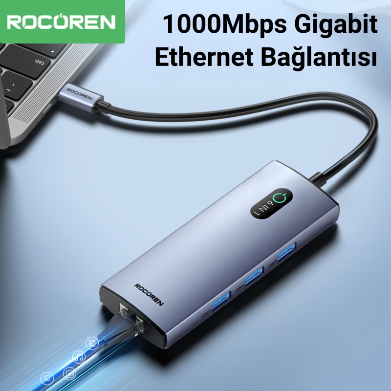 Rocoren 6 Portlu 4K 30Hz Gigabit Ethernet 3*USB3.0 PD 100W Destekli Hub Çoklayıcı - 5
