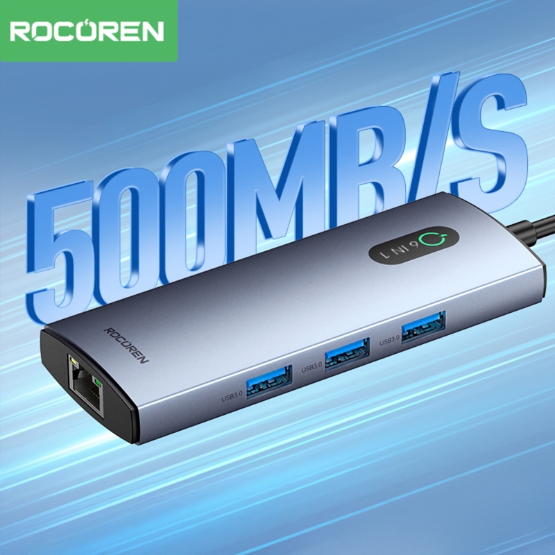 Rocoren 6 Portlu 4K 30Hz Gigabit Ethernet 3*USB3.0 PD 100W Destekli Hub Çoklayıcı - 6