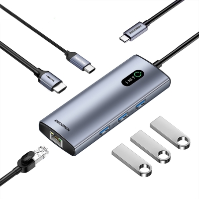 Rocoren 6 Portlu 4K 30Hz Gigabit Ethernet 3*USB3.0 PD 100W Destekli Hub Çoklayıcı - Rocoren
