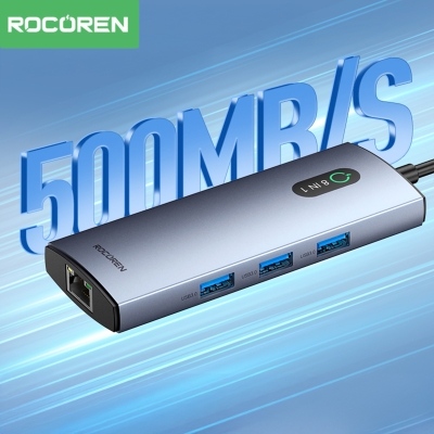 Rocoren 8 Portlu 4K 30Hz Gigabit Ethernet SD TF Kart Okuyuculu 3*USB3.0 PD 100W Destekli Hub Çoklayıcı - 6