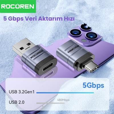 Rocoren Type-C to USB 3.2 5Gbps OTG Çevirici Dönüştürücü Adaptör - 4