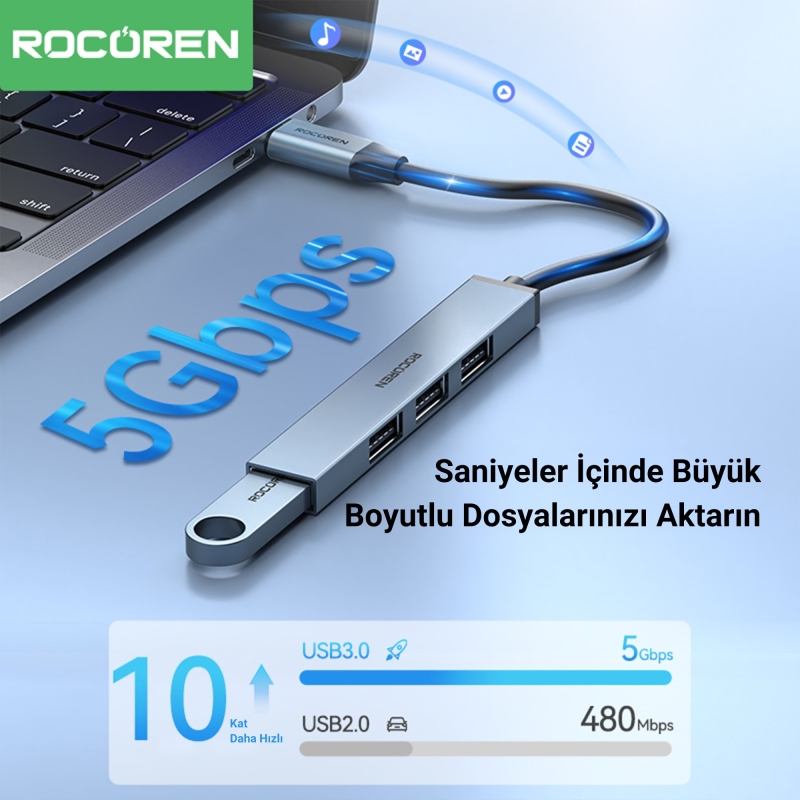 Rocoren USB-A 3.0 5Gbps 4 Portlu USB Çoklayıcı Hub - 4