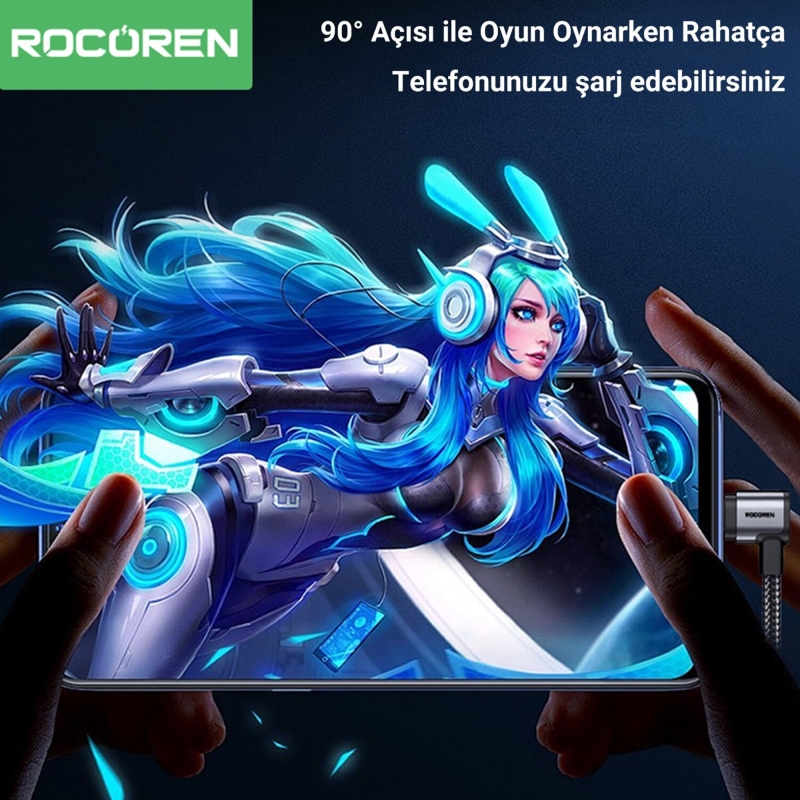 Rocoren USB-A to Type-C 90° 3A Hızlı Şarj ve Data Kablosu 50 CM - 5
