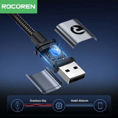 Rocoren USB-A to Type-C 90° 3A Hızlı Şarj ve Data Kablosu 50 CM - 4