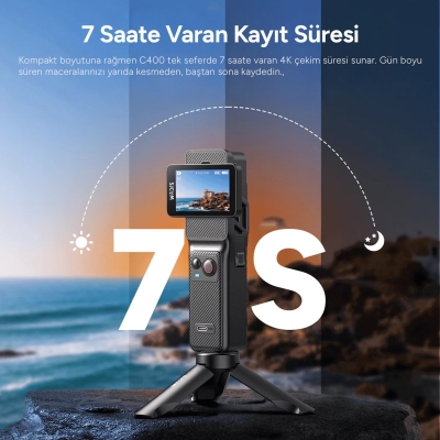 SJCAM C400 Pocket 4K UHD 3'ü 1 Arada Titreşim Engelleme Çift Ekranlı Vlog Aksiyon Kamerası - 4