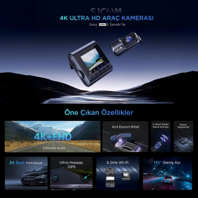 SJCAM M60 2 Kameralı Ön+Arka 4K+FHD HDR Sony Starvis 2 Sensörlü WiFi GPS'li Araç Kamerası - 2