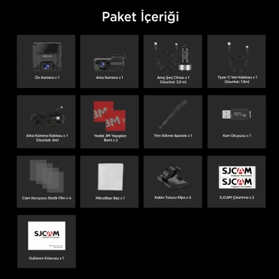 SJCAM M60 2 Kameralı Ön+Arka 4K+FHD HDR Sony Starvis 2 Sensörlü WiFi GPS'li Araç Kamerası - 11