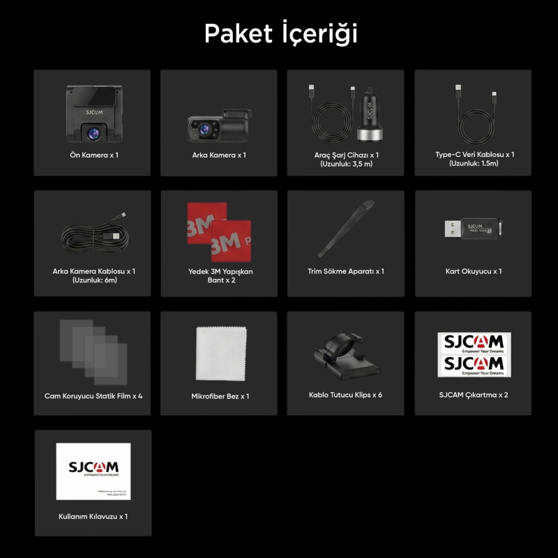 SJCAM M60 2 Kameralı Ön+Arka 4K+FHD HDR Sony Starvis 2 Sensörlü WiFi GPS'li Araç Kamerası - 11