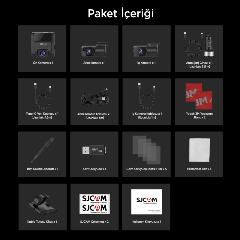 SJCAM M60 3 Kameralı Ön+İç+Arka 4K+FHD+FHD HDR Sony Starvis 2 Sensörlü WiFi GPS'li Araç Kamerası - 13