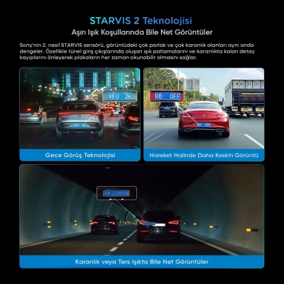 SJCAM M60 3 Kameralı Ön+İç+Arka 4K+FHD+FHD HDR Sony Starvis 2 Sensörlü WiFi GPS'li Araç Kamerası - 4