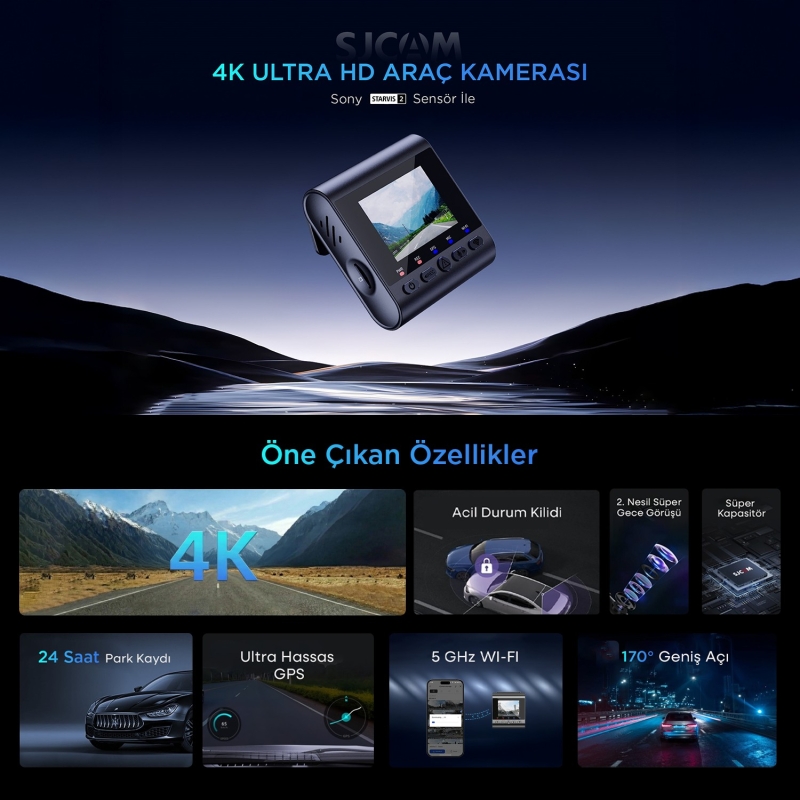 SJCAM M60 4K HDR Sony Starvis 2 Sensörlü WiFi GPS'li Araç Kamerası - 2