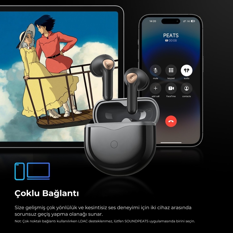 Soundpeats Air4 Lite Hi-Res LDAC TWS Kablosuz Bluetooth Kulaklık Siyah - 4