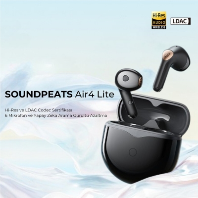 Soundpeats Air4 Lite Hi-Res LDAC TWS Kablosuz Bluetooth Kulaklık Siyah - 8