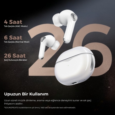 Soundpeats Air4 Pro ANC aptX TWS Kablosuz Bluetooth Kulaklık Beyaz - 9
