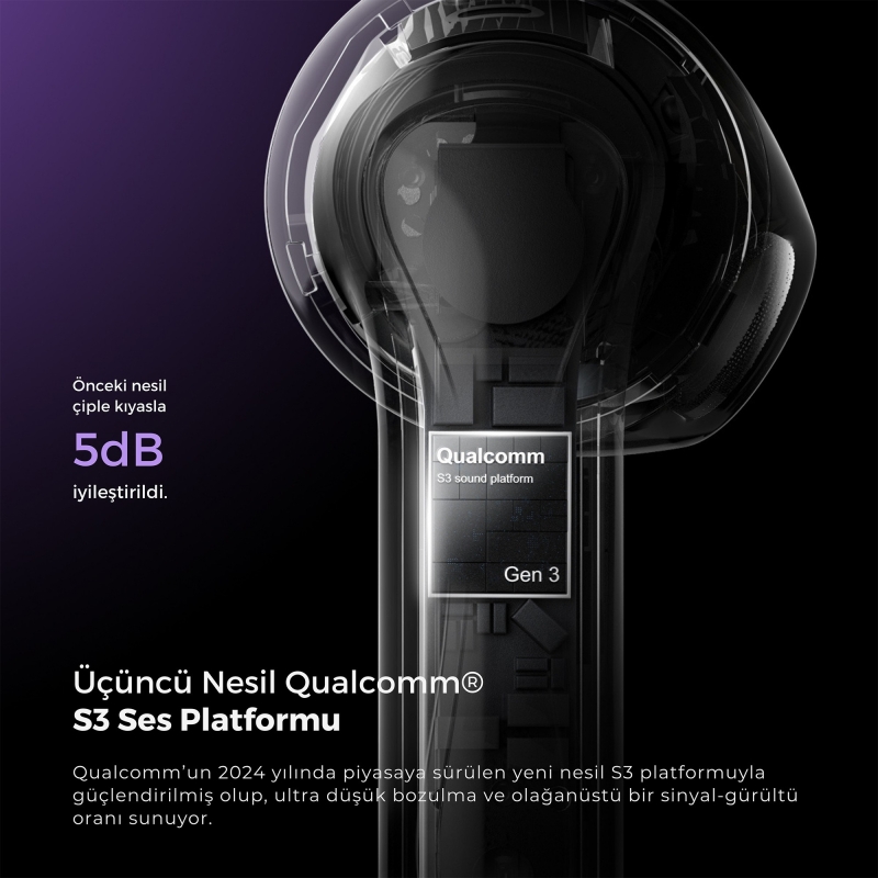 Soundpeats Air5 Hi-Res ANC aptX Kablosuz Bluetooth 5.4 Kulaklık Mor - 3