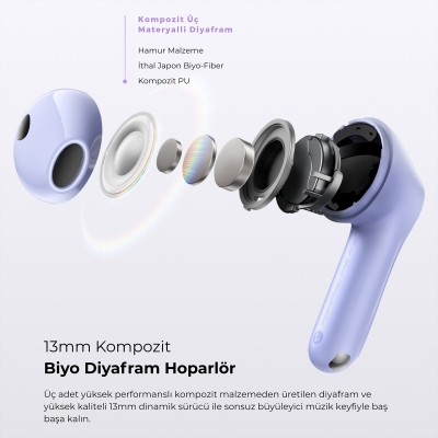 Soundpeats Air5 Hi-Res ANC aptX Kablosuz Bluetooth 5.4 Kulaklık Mor - 4