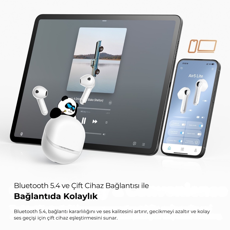Soundpeats Air5 Lite Hi-Res LDAC ENC TWS Kablosuz Bluetooth 5.4 Kulaklık Beyaz - 6