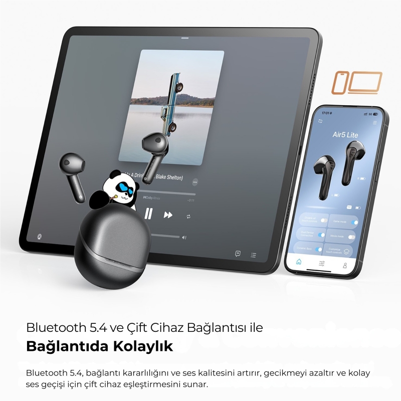 Soundpeats Air5 Lite Hi-Res LDAC ENC TWS Kablosuz Bluetooth 5.4 Kulaklık Siyah - 7