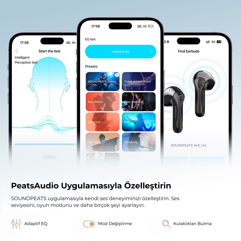 Soundpeats Air5 Lite Hi-Res LDAC ENC TWS Kablosuz Bluetooth 5.4 Kulaklık Siyah - 8