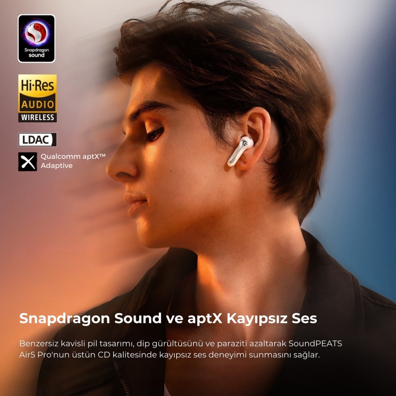 Soundpeats Air5 Pro Hi-Res LDAC ANC TWS Kablosuz Bluetooth 5.4 Kulaklık Beyaz - 3