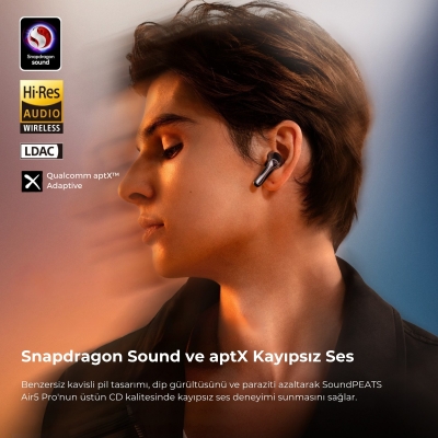 Soundpeats Air5 Pro Hi-Res LDAC ANC TWS Kablosuz Bluetooth 5.4 Kulaklık Siyah - 4