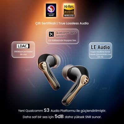Soundpeats Air5 Pro + Hi-Res LDAC Hybrid ANC TWS Kablosuz Bluetooth 5.4 Kulaklık Siyah - 4