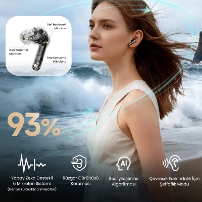 Soundpeats Air5 Pro + Hi-Res LDAC Hybrid ANC TWS Kablosuz Bluetooth 5.4 Kulaklık Siyah - 6