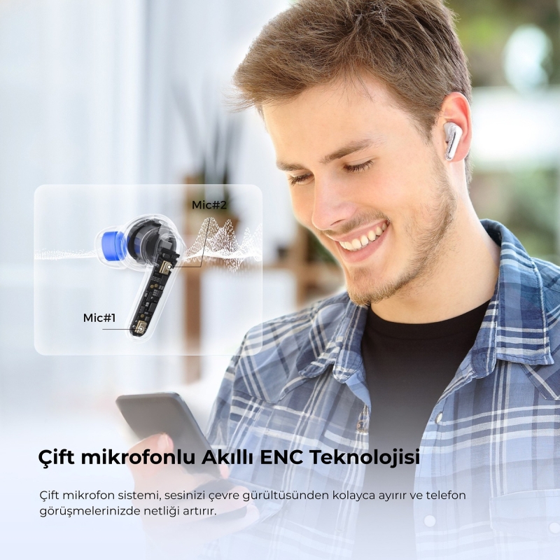Soundpeats Clear ENC TWS Bluetooth 5.3 Kulak içi Kablosuz Kulaklık Beyaz - 6