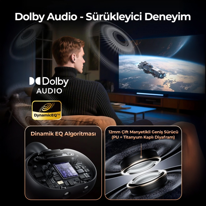 Soundpeats Clip1 Hi-Res LDAC Open-Ear ENC OWS Bluetooth 5.4 Kablosuz Kulaklık Siyah - 3