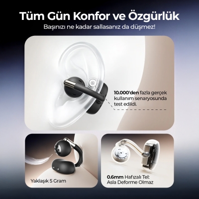 Soundpeats Clip1 Hi-Res LDAC Open-Ear ENC OWS Bluetooth 5.4 Kablosuz Kulaklık Siyah - 2