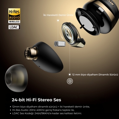 Soundpeats Opera05 Hi-Res LDAC ANC Kulak içi Kablosuz Bluetooth Kulaklık Siyah - 6