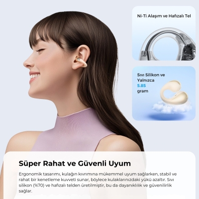 Soundpeats PearlClip Pro Hi-Res LDAC ENC OWS Kablosuz Bluetooth 6.0 Kulaklık Bej - 4