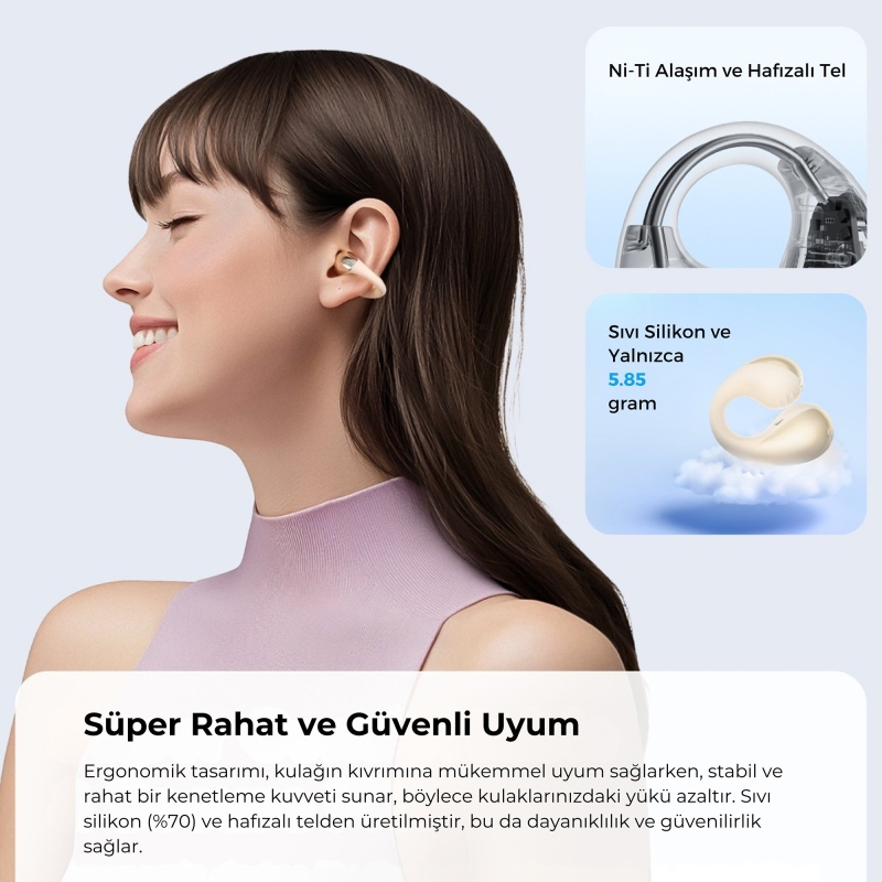 Soundpeats PearlClip Pro Hi-Res LDAC ENC OWS Kablosuz Bluetooth 6.0 Kulaklık Bej - 4